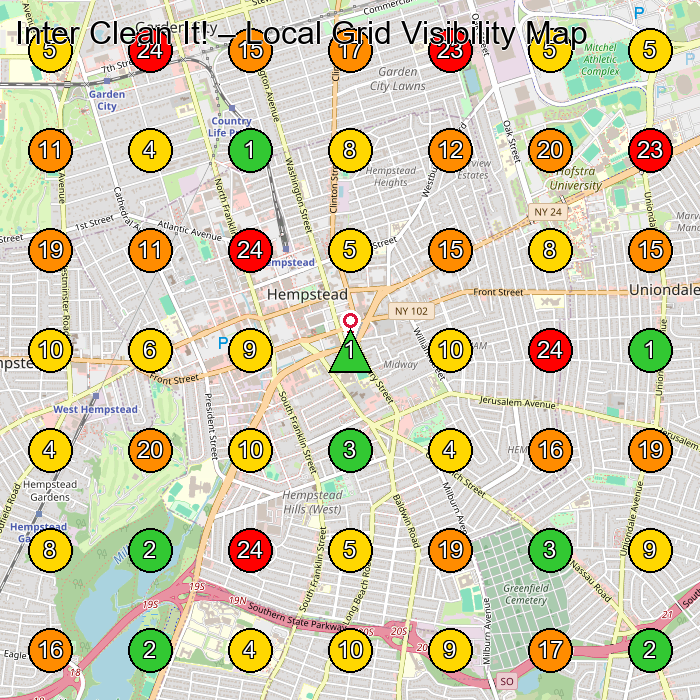 Inter Clean It! House Cleaning Service GeoGrid ranking map for Hempstead NY
